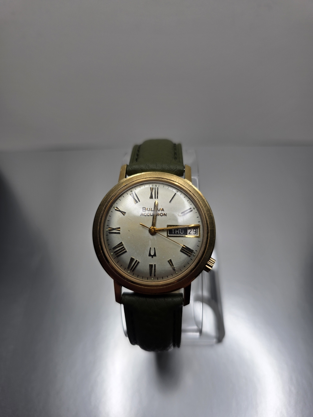 Bulova Accutron Men's Gold Case Watch with Olive Green Strap